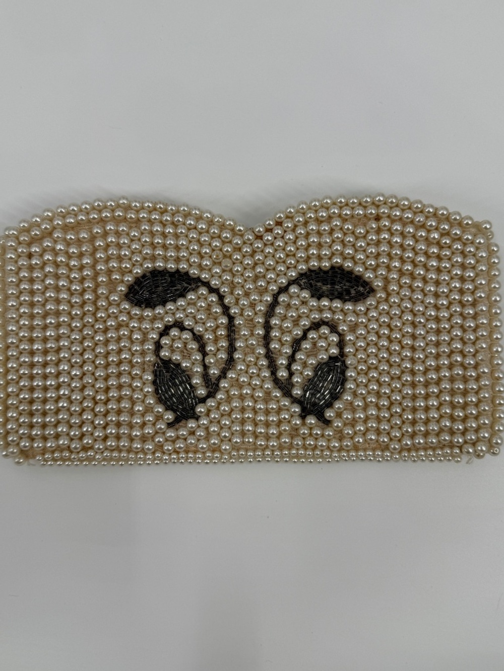 Vintage Beaded Clutch Bag Ivory Black Floral Motif Evening Purse Glam Regency